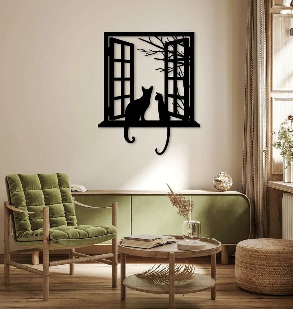 Pisici la Fereastra – Tablou Contur Metalic - FOLDART