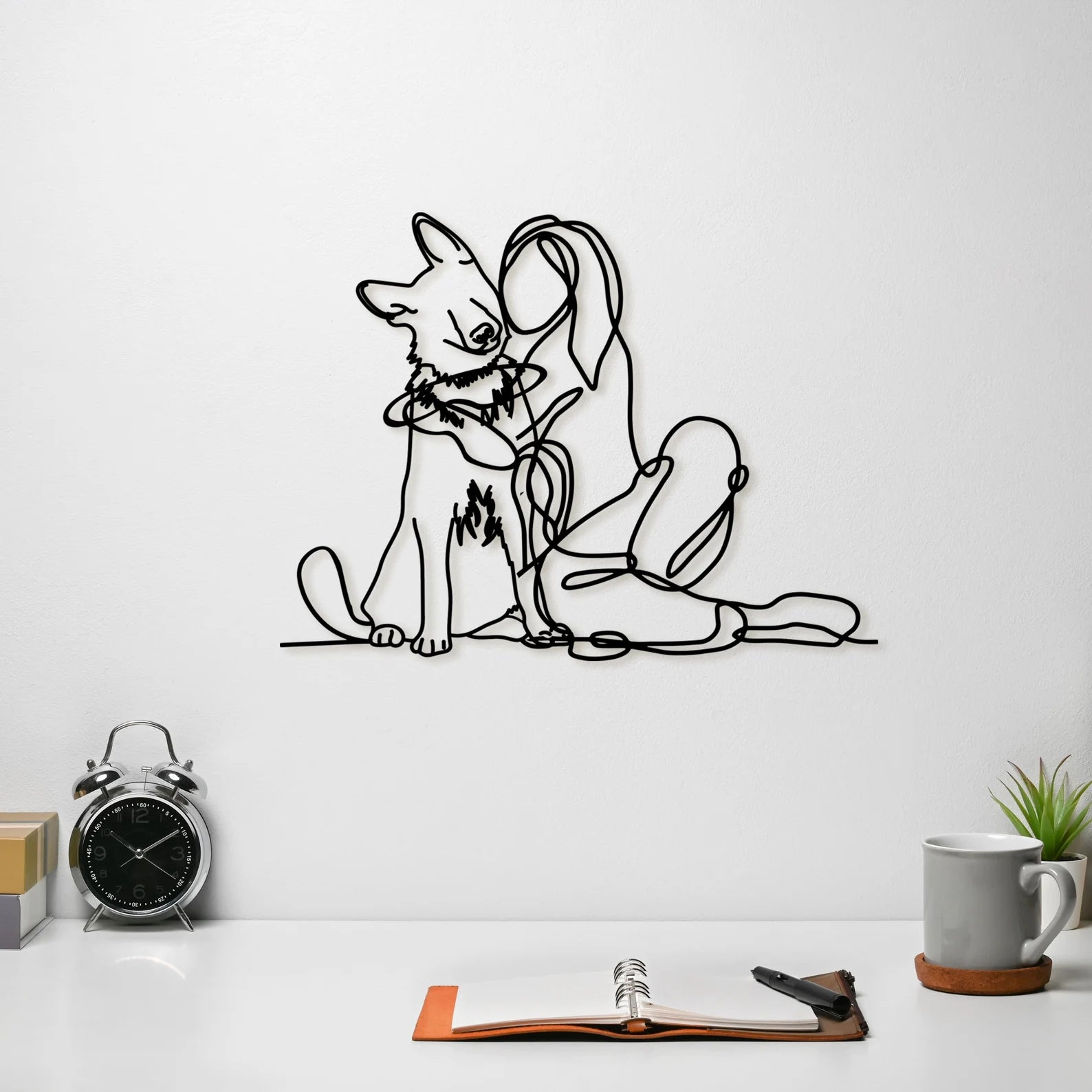 Fata cu Catel – Tablou Contur Metalic