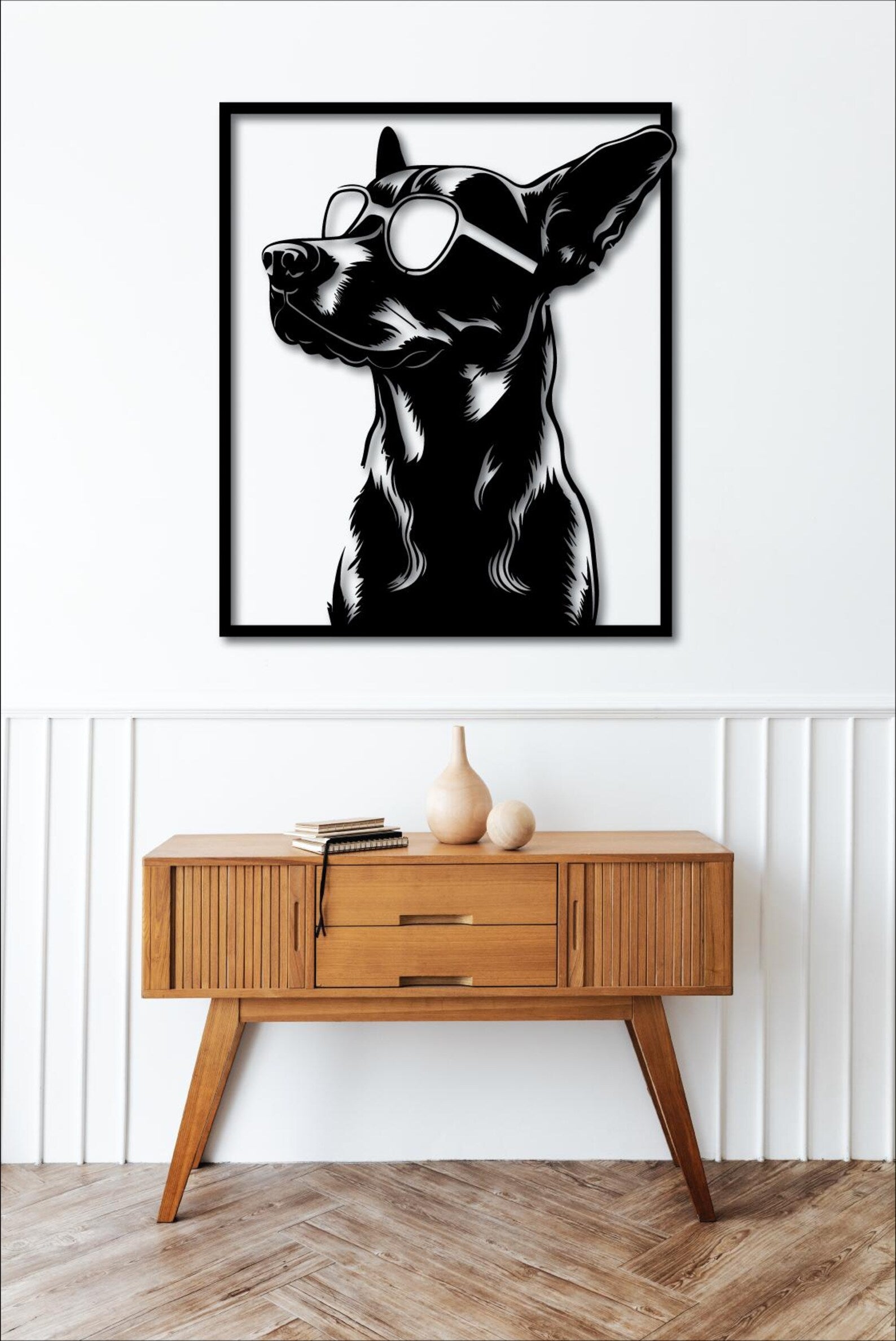 Catel Cu Ochelari – Tablou Contur Metalic