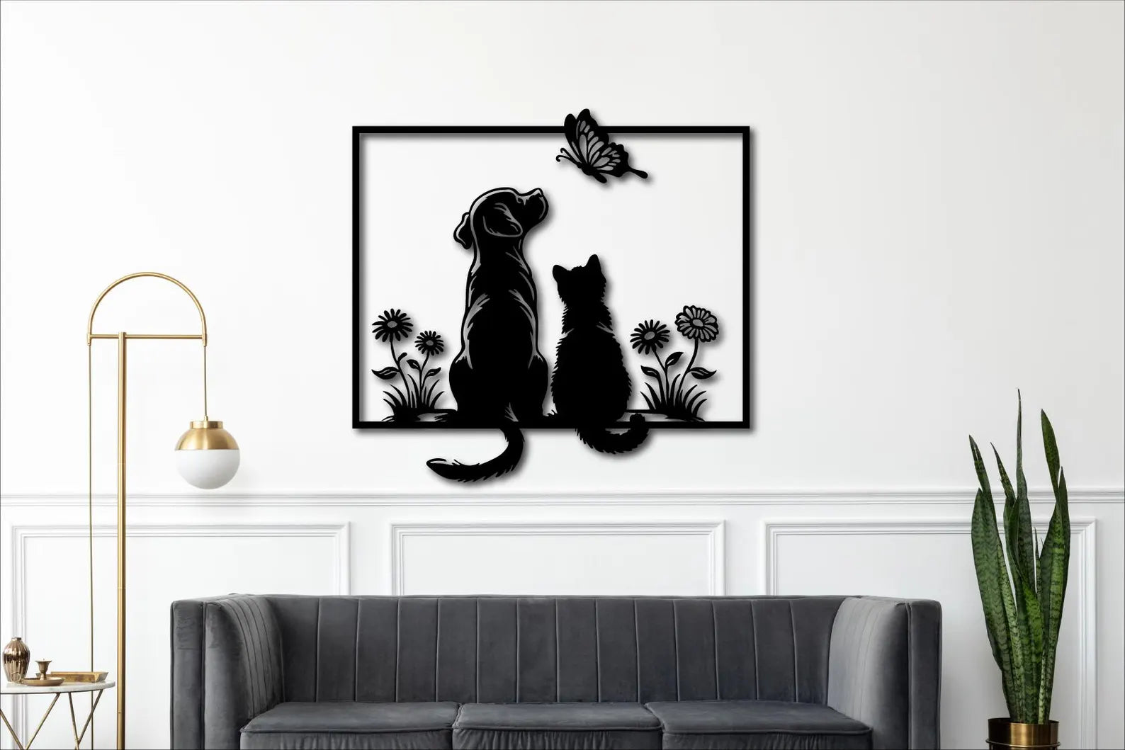 Catel si Pisica – Tablou Contur Metalic