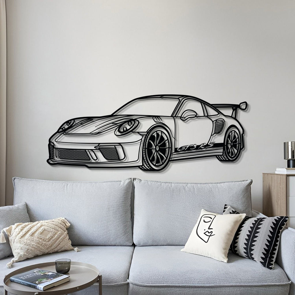 Modern 2018 Porsche 911 GT3 RS 992 perspective wall hanging in matte steel