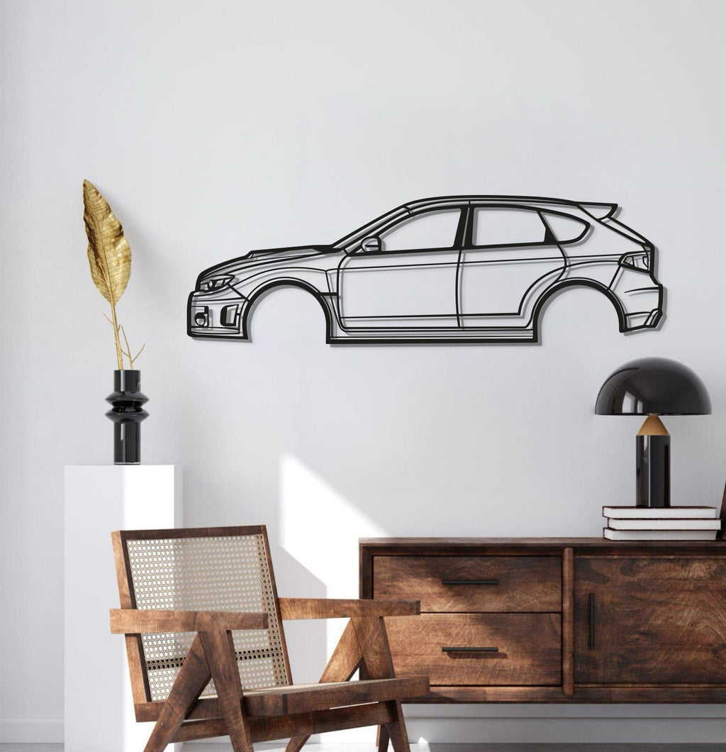 Sporty home décor piece showcasing Subaru WRX STI Hatchback 2013 metal wall art